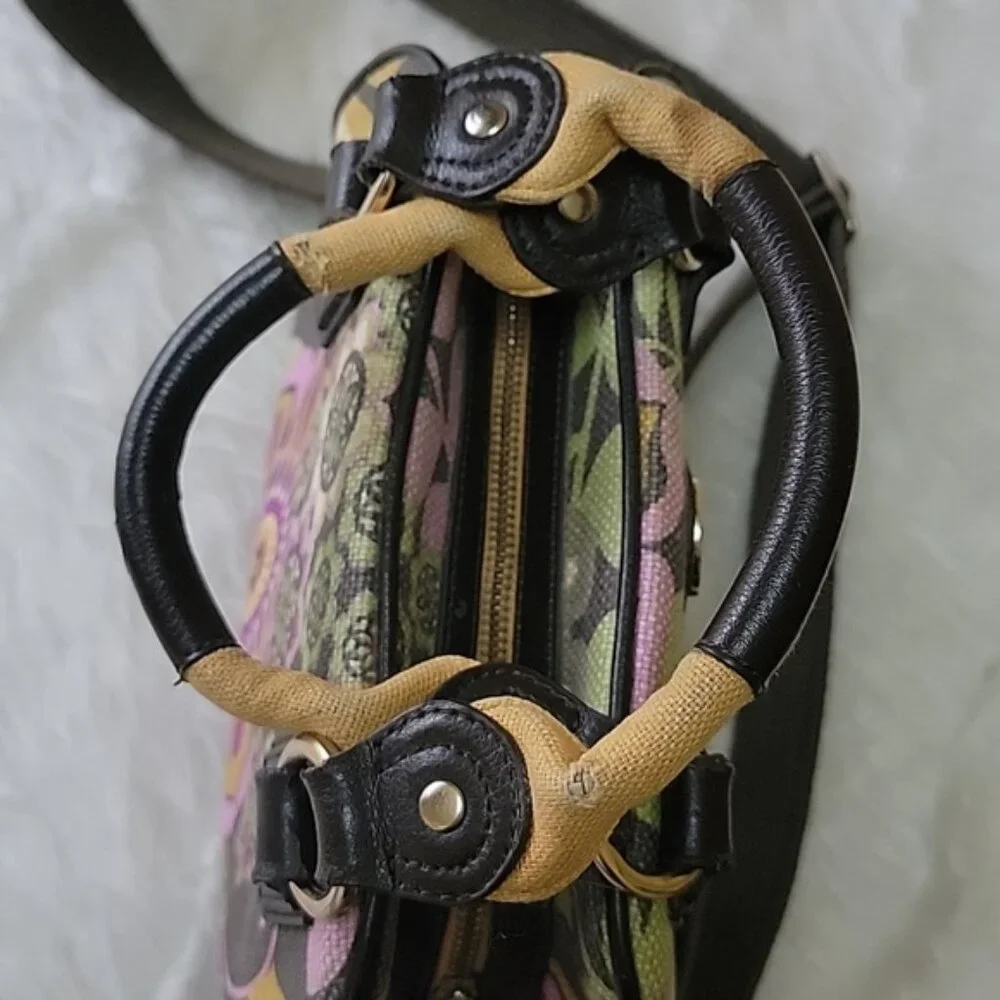 SPARTINA 449 Linen Purple Green Floral Printed Boho Preppy Satchel Crossbody Bag
